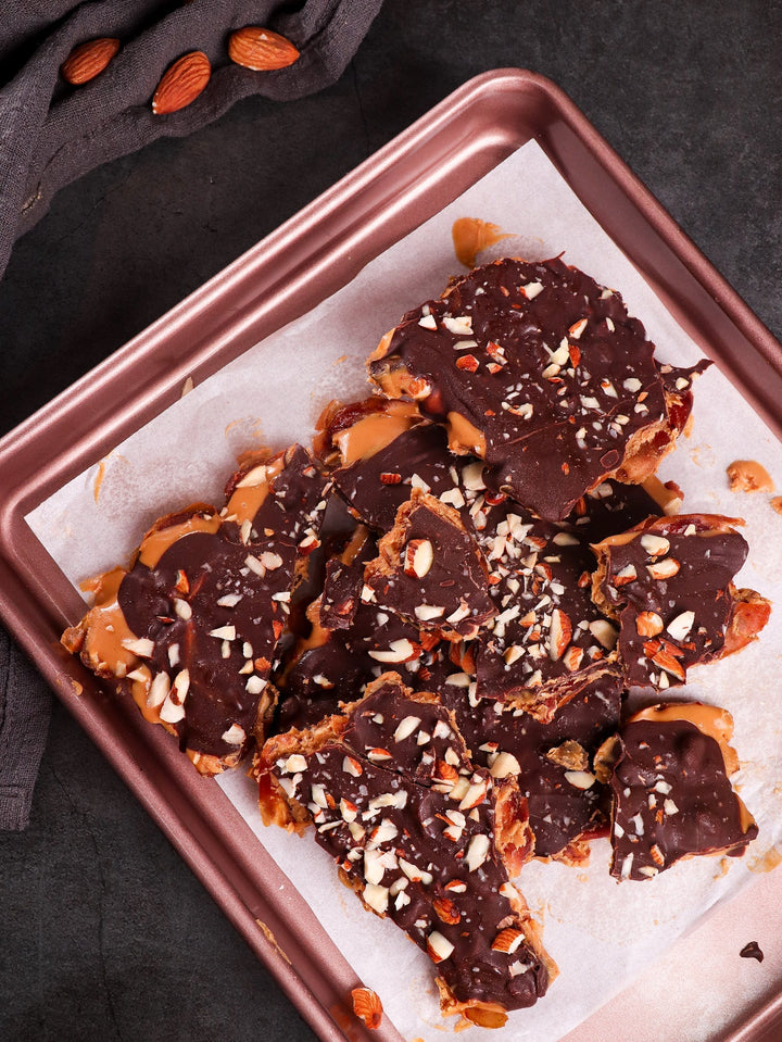 Chewy chocolate and peanut butter bark - a healthier treat alternative