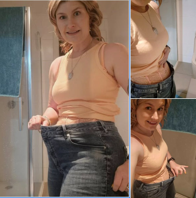 Katie shares, "Tonight I pulled out a pair of jeans from my winter box, and they are massive!"