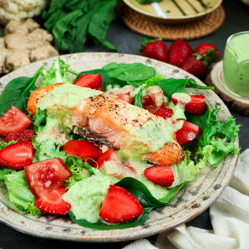 Cucumber, Lime and Strawberry Salad with Salmon