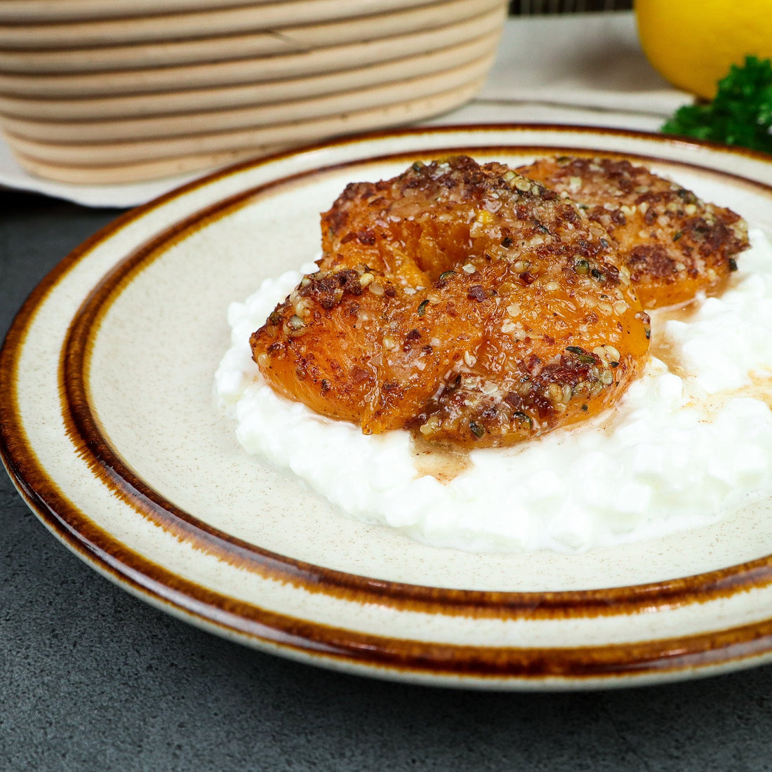 Grilled Cottage Cheese and Peaches