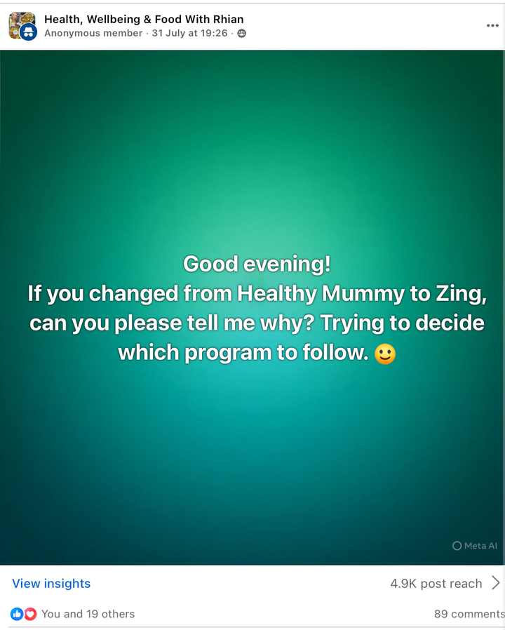 What women say are the differences between Zing Wellbeing and The Healthy Mummy