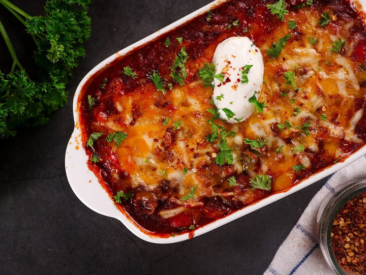 High protein One Pan Beef and Capsicum Bake