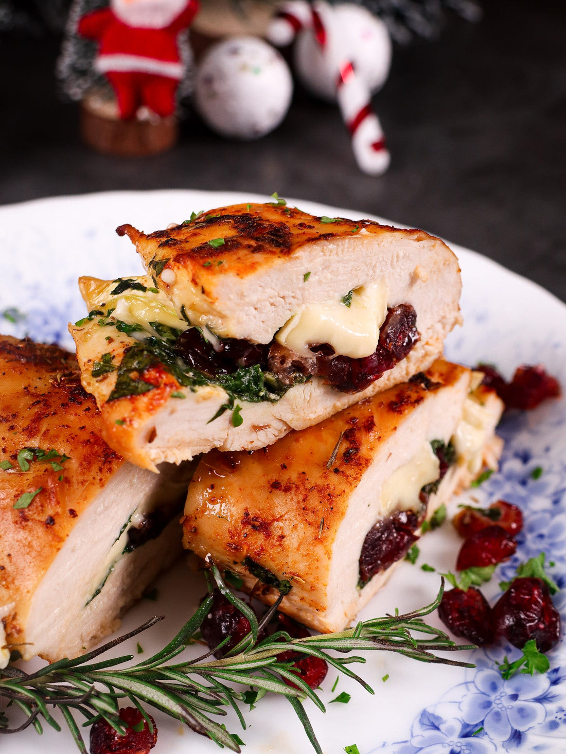 High-protein cranberry, spinach, brie stuffed chicken