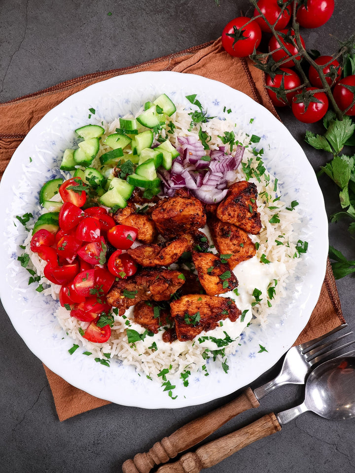 Greek Chicken Souvlaki Bowls with Lemon Garlic Sauce
