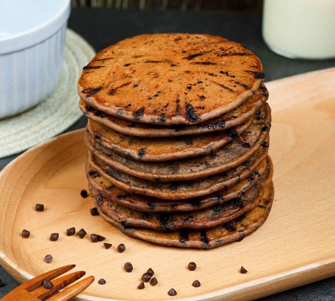 High protein chocolate brownie pancakes