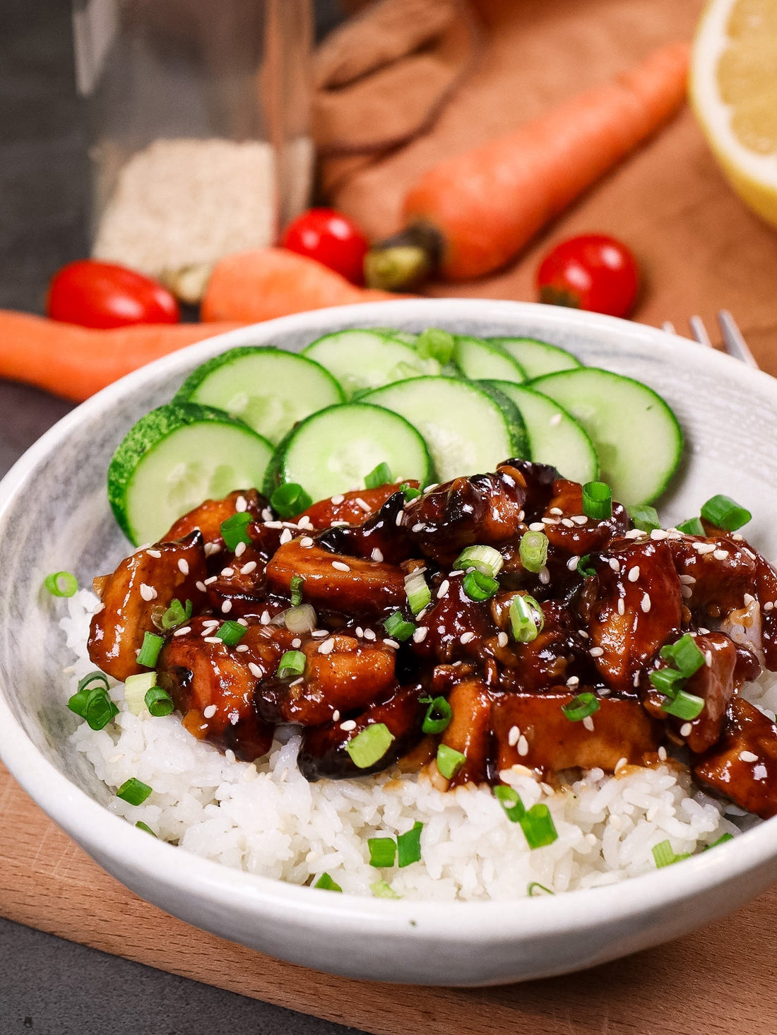 Korean-Style Sticky Chicken Rice Bowl