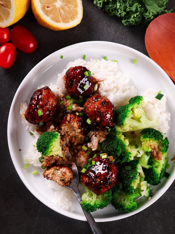 Teriyaki chicken meatballs (high protein + gut-friendly dinner)