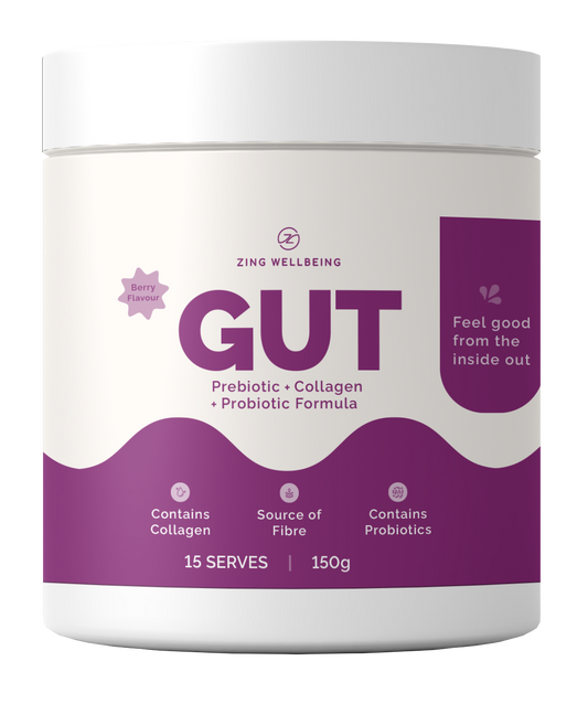 NEW! Zing Wellbeing GUT Powder - Prebiotic + Collagen + Probiotic Formula