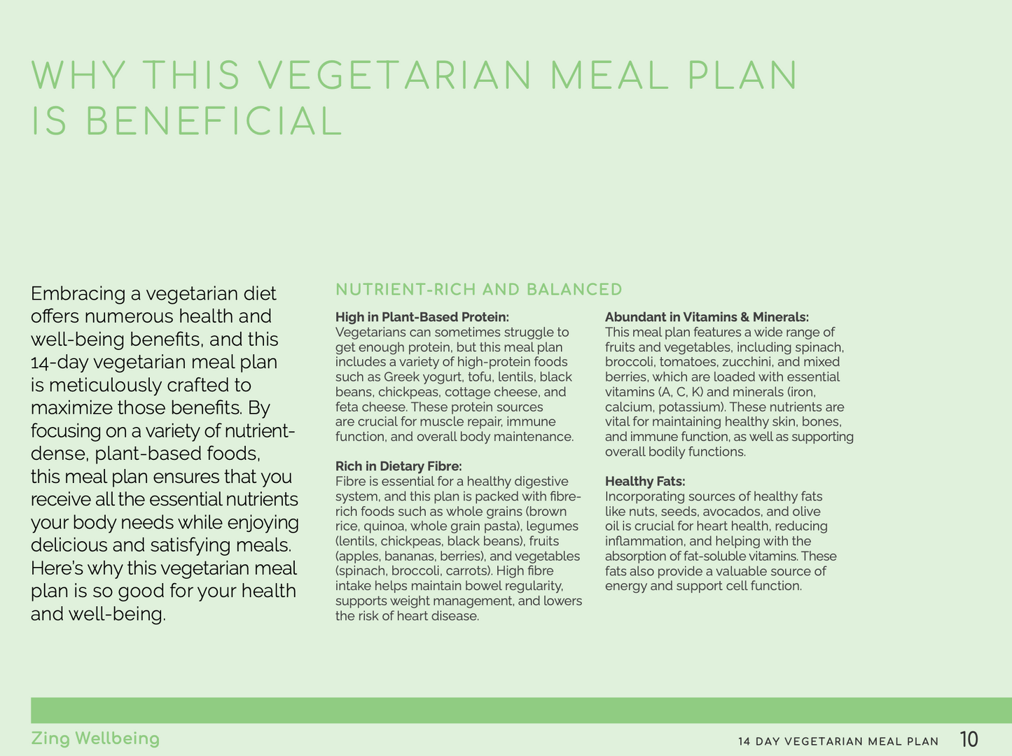 14 Day Vegetarian Meal Plan